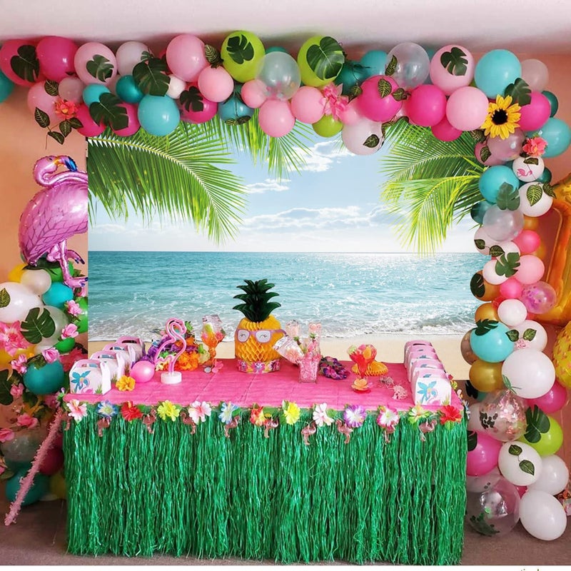 DaShan 10x8ft Tropical Beach Backdrop for Photography Hawaiian Seaside Sandbeach Summer Luau Photo Backdrop for Party Decorations Background Palm Tree Nautical Baby Shower Photo Props - Image 3